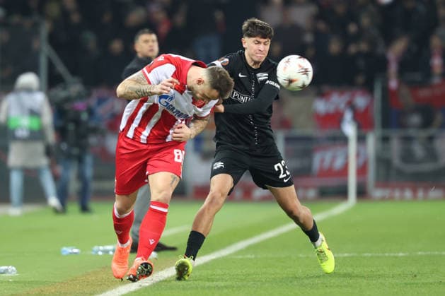 SOCCER - UEFA EL, Sturm vs Red Star GRAZ,AUSTRIA,11.DEC.25 - SOCCER - UEFA Europa League, SK Sturm Graz vs Red Star Belgrade. Image shows Marko Arnautovic (Red Star) and Arjan Malic (Sturm).  GEPAxpictures xChrisxBauer