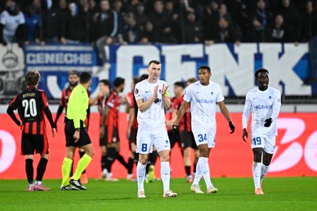 Midtjylland v KRC Genk - UEFA Europa League MIDTJYLLAND, DENMARK - DECEMBER 11 : Heynen Bryan midfielder of KRC Genk looks dejected after the goal of Midtjylland during the UEFA Europa League 2025 26 League Phase MD6 match between Midtjylland and KRC Genk on December 11, 2025 in Midtjylland, Denmark, 11 12 2025 Midtjylland Denmark  Copyright: xTomasxSiskx