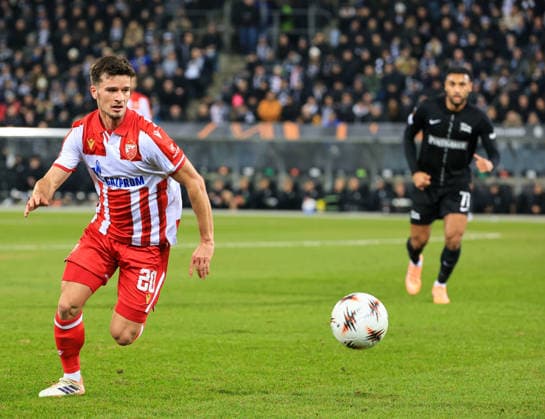 SOCCER - UEFA EL, Sturm vs Red Star GRAZ,AUSTRIA,11.DEC.25 - SOCCER - UEFA Europa League, SK Sturm Graz vs Red Star Belgrade. Image shows Tomas Haendel (Red Star).  GEPAxpictures xWolfgangxGrebien