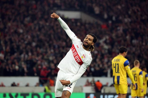 11.12.25 VfB Stuttgart - Maccabi Tel Aviv FC Deutschland, Stuttgart, 11.12.2025, Fussball, UEFA Europa League, Saison 2025 2026, VfB Stuttgart - Maccabi Tel Aviv FC: Lorenz Assignon (VfB Stuttgart); Jubel Tor 1:0 Assignon.