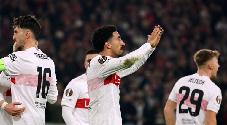 11.12.25 VfB Stuttgart - Maccabi Tel Aviv FC Deutschland, Stuttgart, 11.12.2025, Fussball, UEFA Europa League, Saison 2025 2026, VfB Stuttgart - Maccabi Tel Aviv FC: Tiago Tomas (VfB Stuttgart); Jubel Tor 2:0 Tomas.