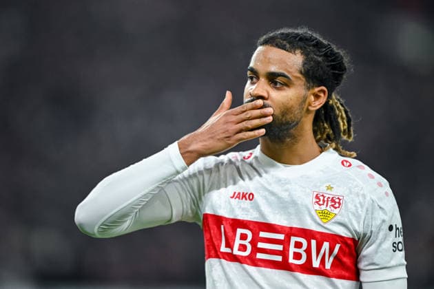 Lorenz Assignon (VfB Stuttgart) celebrates after scoring his team s first goal during the UEFA Europa League 2025 26 League Phase MD6 match between VfB Stuttgart and Maccabi Tel-Aviv FC at Stuttgart Arena on December 11, 2025 in Stuttgart, Germany. (Photo by Harry Langer DeFodi Images)
