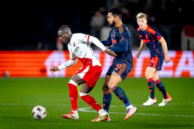 FC Utrecht forwarder Yoann Cathline, Nottingham Forest FC midfielder Douglas Luiz during the match FC Utrecht vs Nottingham Forest FC at the Stadium de Galgenwaard for the Europa League - League phase - Matchday 6 season 2025-2026 in UTRECHT, Netherlands on 11 december 2025, (photo by Marcel van Dorst EYE4images DeFodi Images)