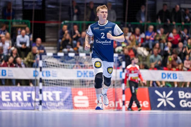 11.12.2025, Handball, HBL, Bergischer HC - ThSV Eisenach, Unihalle Wuppertal: Noah Beyer (BHC 02) jubelnd Nordrhein-Westfalen Deutschland