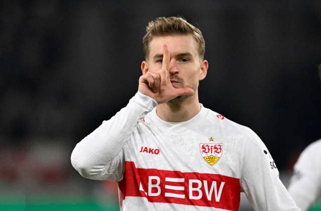 TOR zum 3:0 Elfmeter, Strafstoss Maximilian Mittelstaedt VfB Stuttgart (07) Torjubel Gestik Geste VfB Stuttgart vs Maccabi Tel-Aviv FC EUROPA LEAGUE EL 11.12.2025 DFL REGULATIONS PROHIBIT ANY USE OF PHOTOGRAPHS AS IMAGE SEQUENCES AND OR QUASI-VIDEO VfB Stuttgart vs Maccabi Tel-Aviv FC EUROPA LEAGUE EL
