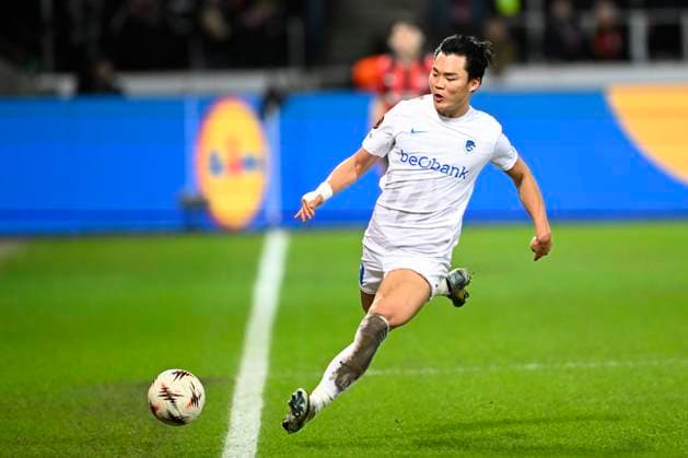 Midtjylland v KRC Genk - UEFA Europa League MIDTJYLLAND, DENMARK - DECEMBER 11 : Oh Hyeon-Gyu forward of KRC Genk during the UEFA Europa League 2025 26 League Phase MD6 match between Midtjylland and KRC Genk on December 11, 2025 in Midtjylland, Denmark, 11 12 2025 Midtjylland Denmark  Copyright: xTomasxSiskx