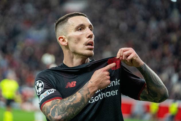Deutschland, Fussball, UEFA Champions League, 6. Spieltag 2025 2026: Bayer Leverkusen - Newcastle United am 10.12. in Leverkusen (BayArena): Tor Torjubel 2:2 Alejandro Grimaldo (Bayer Leverkusen 20) *** Germany, Football, UEFA Champions League, Matchday 6 2025 2026 Bayer Leverkusen Newcastle United on 10 12 in Leverkusen BayArena Goal Goal celebration 2 2 Alejandro Grimaldo Bayer Leverkusen 20 Copyright: xSvenxHeidmannx