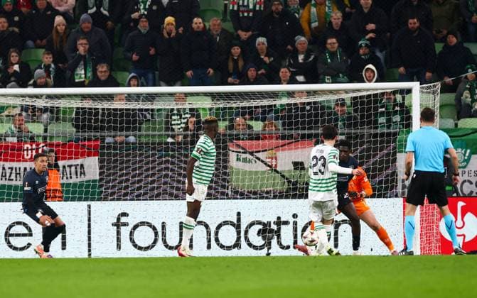 Bence Otvos of Ferencvaros scores his sides first goal during UEFA Europa League league phase match at the Groupama Arena, Budapest. Ferencvaros v Rangers - UEFA Europa League - League Phase - Groupama Arena, Budapest, Hungary - 11 Dec 2025Budapest Groupama Arena United Kingdom  Copyright: xO Rourke RangersxFC Shutterstockx 16081545z
