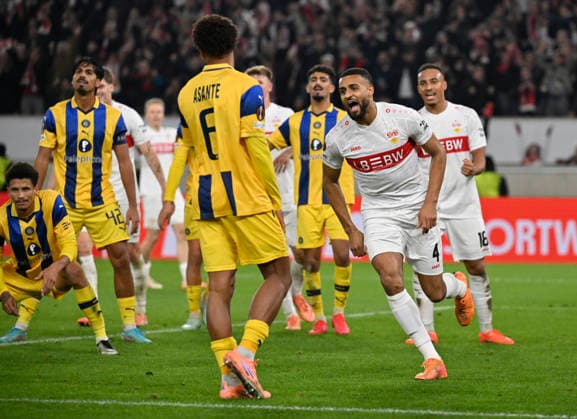 TOR zum 4:1 Josha Vagnoman VfB Stuttgart (04) Torjubel VfB Stuttgart vs Maccabi Tel-Aviv FC EUROPA LEAGUE EL 11.12.2025 DFL REGULATIONS PROHIBIT ANY USE OF PHOTOGRAPHS AS IMAGE SEQUENCES AND OR QUASI-VIDEO VfB Stuttgart vs Maccabi Tel-Aviv FC EUROPA LEAGUE EL