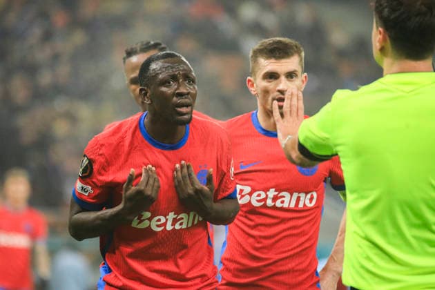 November, 11, 2025, UEFA EUROPA LEAGUE, League phase, Matchday 6, FCSB vs Feyenoord, Bucharest, National Arena Stadium 42 Baba Alhassan talking to the referee