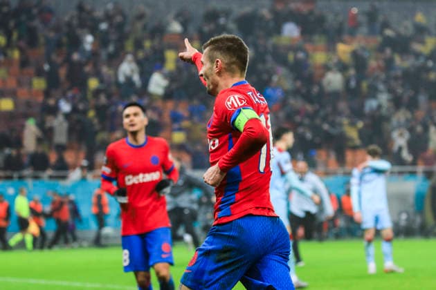 November, 11, 2025, UEFA EUROPA LEAGUE, League phase, Matchday 6, FCSB vs Feyenoord, Bucharest, National Arena Stadium 10 Florin Tanase celebrates scoring his first goal of the match and winning the match