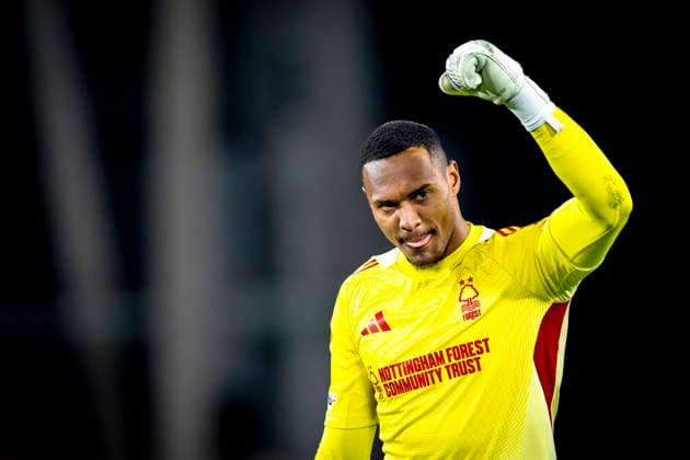 Nottingham Forest FC goalkeeper John Victor during the match FC Utrecht vs Nottingham Forest FC at the Stadium de Galgenwaard for the Europa League - League phase - Matchday 6 season 2025-2026 in UTRECHT, Netherlands on 11 december 2025, (photo by Marcel van Dorst EYE4images DeFodi Images)