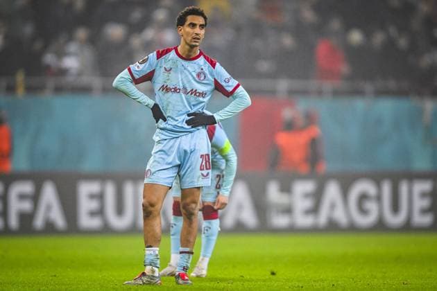 BUCHAREST , 11-12-2025 , National Arena , season 2025 2026 , UEFA Europa League football , League phase matchday 6 , match between FC Steaua Boekarest and Feyenoord , picture shows Feyenoord player Oussama Targhalline looks disappointed after the lost match FCSB - Feyenoord  x200126713x Copyright: