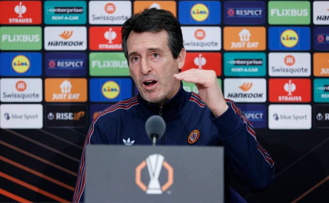 Basel, Switzerland - December10, 2025: UEFA Europa League - Soccer Match press conference, PK, Pressekonferenz Aston Villa FC vs. FC Basel 1893 with spanish Ason Villa Head Coach Unai Emery, Stadion St. Jakob Park UEFA Europa League: Aston Villa FC vs. FC Basel 1893
