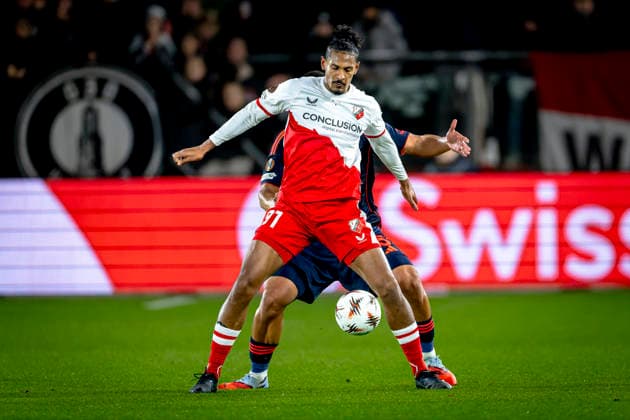 FC Utrecht forwarder Sebastien Haller during the match FC Utrecht vs Nottingham Forest FC at the Stadium de Galgenwaard for the Europa League - League phase - Matchday 6 season 2025-2026 in UTRECHT, Netherlands on 11 december 2025, (photo by Marcel van Dorst EYE4images DeFodi Images)