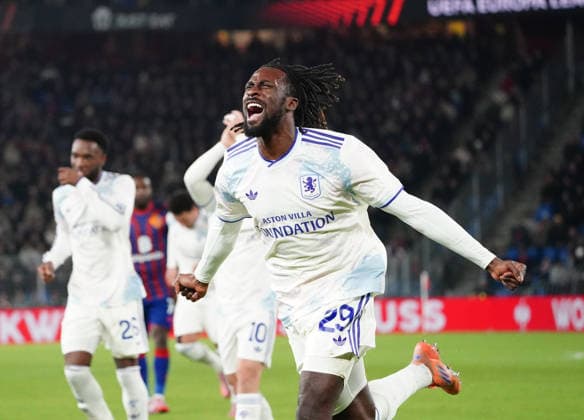 11.12.2025 Basel St.Jakob-Park Fussball Herren Saison 20215 2026 Europa League FC Basel - Aston Villa. Bild : Tor jubel Torschuetze Guessand (Aston Villa) Jubel Aktion Einzelbild