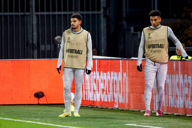 Morgan Gibbs-White of Nottingham Forest and Igor Jesus of Nottingham Forest looks on FC Utrecht v Nottingham Forest FC, UEFA Europa League 2025 26 League Phase MD6, FC Utrecht v Nottingham Forest FC, Stadion Galgenwaard, December 11, 2025, Utrecht, Netherlands.