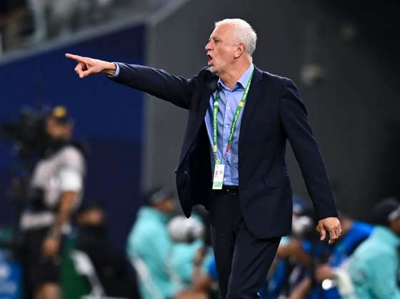 Jordan v Iraq : FIFA Arab Cup 2025 Graham James Arnold,head coach of Iraq reacts during the FIFA Arab Cup 2025 Quarter-final match between Jordan and Iraq at Education City Stadium in Doha, Qatar, on December 12, 2025. DOHA Qatar Copyright: xNOUSHADxTHEKKAYILx