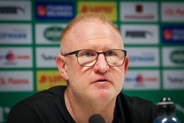 Cheftrainer Heiko Vogel (Spvgg Greuther Fuerth) bei der Pressekonferenz nach dem Spiel, Spvgg Greuther Fuerth vs. Hertha BSC Berlin, Fussball, 2. Bundesliga, DFL, Saison 2025 2026, Hinrunde, 16. Spieltag, 12.12.2025 DFB regulations prohibit any use of photographs as image sequences and or quasi-video Fuerth Bayern Deutschland