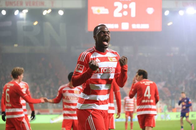 DEU, DFL, 1. FBL, 1.FC Union vs. RB Leipzig, 12.12.2025, Stadion Alte Foersterei, Berlin, DEU, DFL, 1. FBL, 1.FC Union vs. RB Leipzig, im Bild: 2:0 durch Ilyas Ansah (1.FC Union Berlin 10) DFL - regulations prohibit any use of Photographs as image sequences and or quasi-video *** DEU, DFL, 1 FBL, 1 FC Union vs RB Leipzig, 12 12 2025, Stadion Alte Foersterei, Berlin, DEU, DFL, 1 FBL, 1 FC Union vs RB Leipzig, im Bild 2 0 durch Ilyas Ansah 1 FC Union Berlin 10 DFL regulations prohibit any use of Photographs as image sequences and or quasi video nordphotoxGmbHx xEngler nph00076