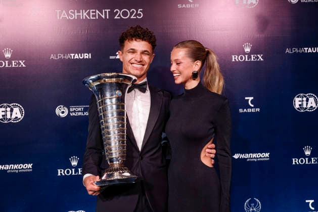 FIA AWARDS 2025 - DREAMS OF A CHAMPION NORRIS Lando (gbr), McLaren F1 Team MCL39, F1 World Champion, portrait with Cordero Margarida during the 2025 FIA General Assembly, from December 8 to 12, 2025 in Tashkent, Uzbekistan - TashkentUzbekistan  Copyright: xFREDERICxLExFLOCxHx
