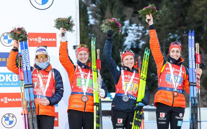 BIATHLON - IBU WC Hochfilzen HOCHFILZEN,AUSTRIA,13.DEC.25 - BIATHLON - IBU World Cup, 4x6 km relay, ladies. Image shows Anna Weidel, Julia Tannheimer, Janina Hettich-Walz and Vanessa Voigt (GER).  GEPAxpictures xHaraldxSteiner