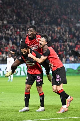 Stade Rennais FC v Stade Brestois 29 - Ligue 1 McDonald s 2025 2026 07 Breel EMBOLO (srfc) - 09 Esteban LEPAUL (srfc) - 11 Mousa TAMARI (srfc) during the Ligue 1 McDonald s match between Rennes and Brest at Roazhon Park on December 13, 2025 in Rennes, France. Rennes France  Copyright: xFEPx 776348237