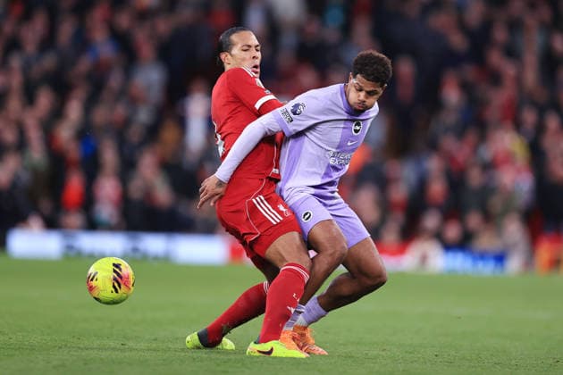 Football - Premier League - Liverpool v Brighton & Hove Albion 13th December 2025 - Premier League - Liverpool v Brighton & Hove Albion - Virgil van Dijk of Liverpool battles Georginio Rutter of Brighton & Hove Albion - Photo: Simon Stacpoole Offside. Liverpool UK Copyright: xSimonxStacpoolexOffside