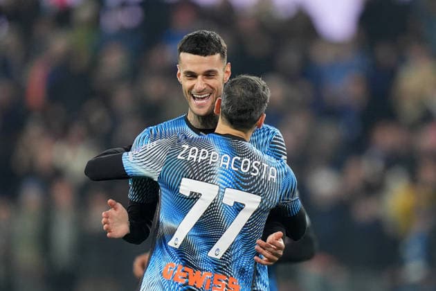 Atalanta™s Gianluca Scamacca celebrates after scoring 1-0 during the Serie A soccer match between Atalanta and Cagliari at the New Balance Stadium in Bergamo , north Italy - Saturday , December 13 , 2025. - Soccer .  Copyright: xSpada LaPressex
