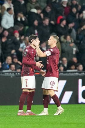 FC Metz v Paris Saint-Germain - Ligue 1 McDonald s 2025 2026 10 Gauthier HEIN (fcm) - 07 Giorgi TSITAICHVILI (fcm) during the Ligue 1 McDonald s match between Metz and Paris at Stade Saint-Symphorien on December 13, 2025 in Metz, France. Metz France  Copyright: xFEPx 776348230
