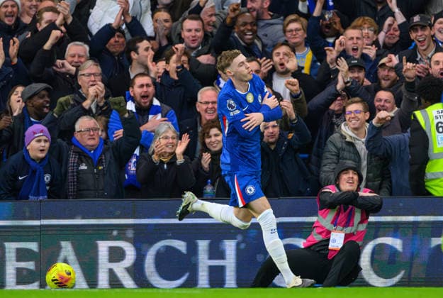 13 December 2025 - Chelsea v Everton - Premier League - Stamford Bridge - London. 13 DECEMBER 2025 - LONDON Chelsea v Everton - Premier League - Stamford Bridge - London. Cole Palmer celebrates his goal. Picture : Mark Pain LONDON England  Copyright: xMarkxPainx