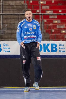 Freude bei Torwart Khalifa Ghedbane (HC Erlangen, 96) HC Erlangen vs. SC DHfK Leipzig, Handball, 1. Handball Bundesliga, Saison 2025 2026, 17. Spieltag, 13.12.2025 HC Erlangen vs. SC DHfK Leipzig, Handball, 1. Handball Bundesliga, Saison 2025 2026, 17. Spieltag, 13.12.2025 Nuernberg Copyright: xEibner-Pressefoto ArdanxFuessmanx EP_AFN