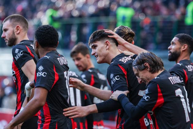 AC Milan vs US Sassuolo - Serie A 2025 26 - 14 12 2025 Davide Bartesaghi of AC Milan celebrates after scoring a goal during Serie A 2025 26 football match between AC Milan and US Sassuolo at San Siro Stadium in Milan Copyright: xBEAUTIFULxSPORTS Carabellix