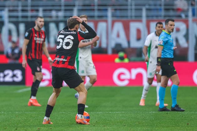 AC Milan vs US Sassuolo - Serie A 2025 26 - 14 12 2025 Alexis Saelemaekers of AC Milan reacts during Serie A 2025 26 football match between AC Milan and US Sassuolo at San Siro Stadium in Milan Copyright: xBEAUTIFULxSPORTS Carabellix
