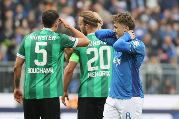 14.12.2025, xtvx, Fussball 2.Bundesliga, SV Darmstadt 98 - Preußen Münster v.l. Jorrit Hendrix (Preussen Muenster) Luca Marseiler (SV Darmstadt 98)< enttaeuscht, enttaeuscht schauend, dissapointed (DFL DFB REGULATIONS PROHIBIT ANY USE OF PHOTOGRAPHS as IMAGE SEQUENCES and or QUASI-VIDEO) Darmstadt