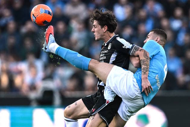 Mg Udine 14 12 2025 - campionato di calcio serie A Udinese-Napoli foto Matteo Gribaudi Image nella foto: Nicolo Zaniolo-Alessandro Buongiorno 