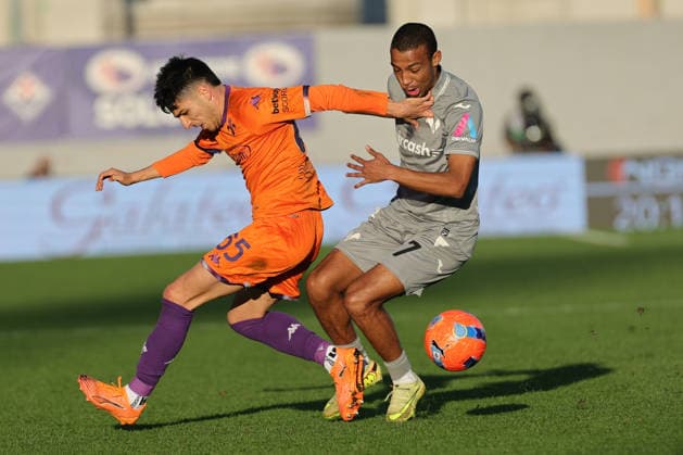 ACF Fiorentina v Hellas Verona FC - Campionato Serie A Fabiano Parisi of ACF Fiorentina and Rafik Belghali of Hellas Verona ,battle for the ball during the Italian Serie A football match between ACF Fiorentina and Hellas Verona FC ,on December 14,2025 at the Artemio-Franchi stadium in Florence. Italy Firenze FI Italy  Copyright: xAndreaxMartinix originalFilename:martini-acffiore251214_npji8.jpg