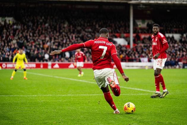 14th December 2025; The City Ground, Nottingham, England; Premier League Football, Nottingham Forest versus Tottenham Hotspur; Callum Hudson-Odoi of Nottingham Forest scores his second goal in the 50th minute to make the score 2-0  GodfreyxPitt