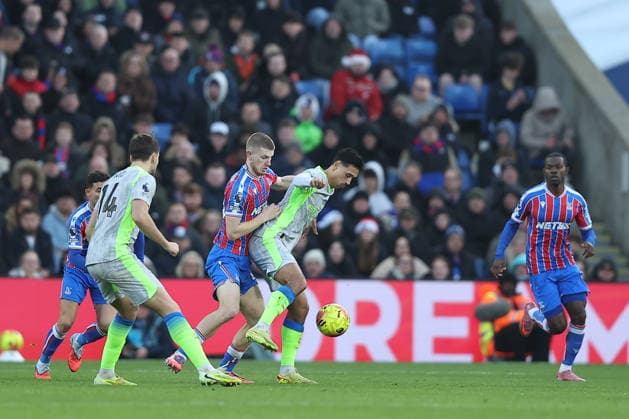 14th December 2025; Selhurst Park, Selhurst, London, England; Premier League Football, Crystal Palace versus Manchester City; Adam Wharton of Crystal Palace and Tijjani Reijnders of Manchester City  KatiexChan