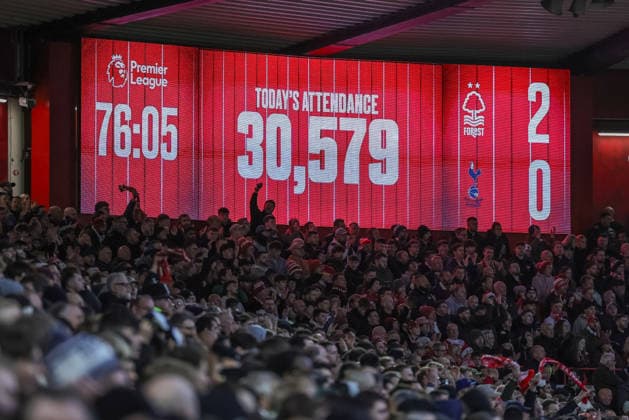 Premier League Nottingham Forest v Tottenham Hotspur Todays attendance is 30,579 during the Premier League match Nottingham Forest vs Tottenham Hotspur at City Ground, Nottingham, United Kingdom, 14th December 2025 (Photo by Mark Cosgrove News Images) Nottingham City Ground Nottinghamshire United Kingdom Copyright: xMarkxCosgrove NewsxImagesx