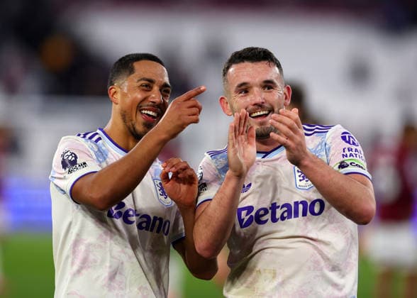 14th December 2025; London Stadium, London, England; Premier League Football, West Ham United versus Aston Villa; John McGinn and Youri Tielemans of Aston Villa celebrates towards the Aston Villa fans after the match  JohnxPatrickxFletcher