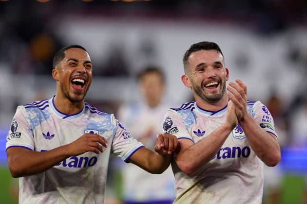 14th December 2025; London Stadium, London, England; Premier League Football, West Ham United versus Aston Villa; John McGinn and Youri Tielemans of Aston Villa celebrates towards the Aston Villa fans after the match  JohnxPatrickxFletcher