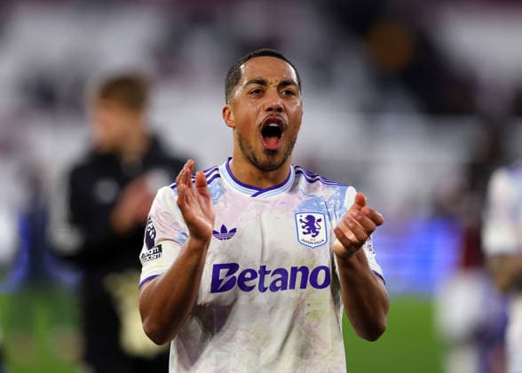 14th December 2025; London Stadium, London, England; Premier League Football, West Ham United versus Aston Villa; Youri Tielemans of Aston Villa celebrates after the match  JohnxPatrickxFletcher