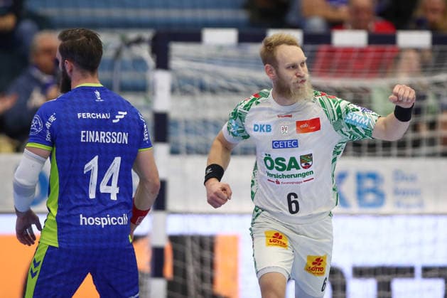 14.12.2025, xtgx, VfL Gummersbach - SC Magdeburg v.l. Matthias Musche (Magdeburg, 6) Jubel, Torjubel, jubelt ueber das Tor, celebrate the goal, celebration Gummersbach