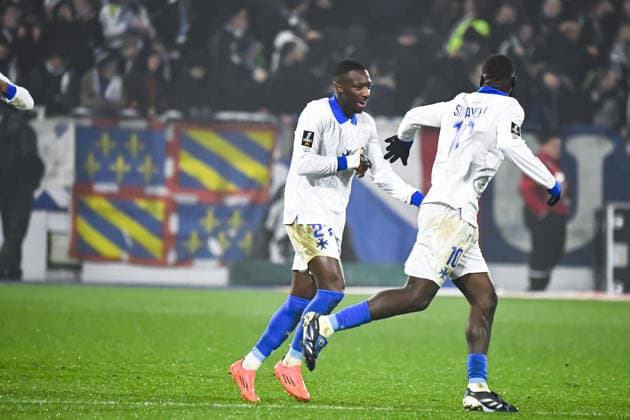 FOOTBALL : AJ Auxerre vs Lille OSC - Ligue 1 - JournÃ e 16 - 14 12 2025 Joie des joueurs de l™AJ Auxerre aprÃ s le but de Lassine Sinayoko (AJ Auxerre) AuxerreFrance  Copyright: xBaptistexAutissierx