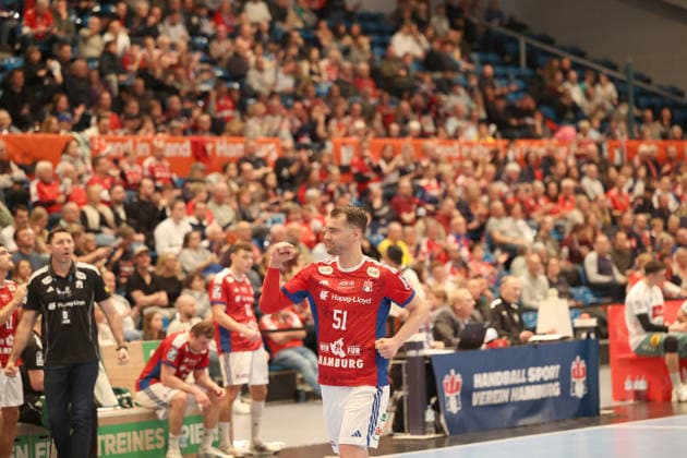 Handball Daikin Handball Bundesliga 2025 2026 - Handball Verein Hamburg vs. GWD Minden Casper U. Mortensen(Hamburg),Jubel, Sporthalle Hamburg Hamburg