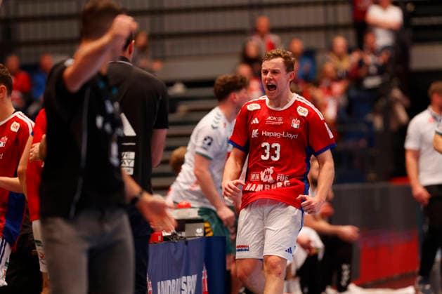 Handball 1. Handball-Bundesliga, DAIKIN HBL 2025 2026 - Handball Verein Hamburg (HSVH) vs. GWD Minden Moritz Sauter (Hamburg) jubelt . Sporthalle Hamburg Hamburg Foto: Frank Schoof