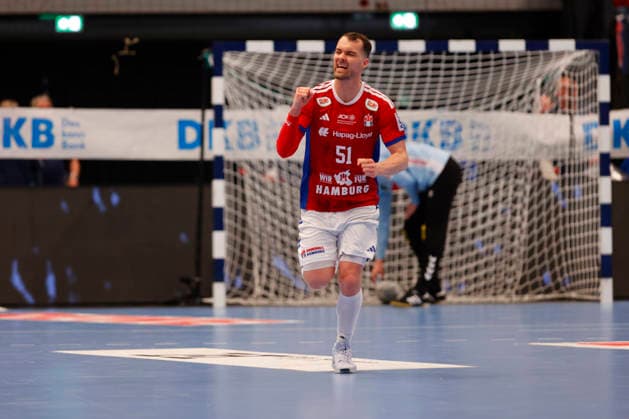 Handball 1. Handball-Bundesliga, DAIKIN HBL 2025 2026 - Handball Verein Hamburg (HSVH) vs. GWD Minden Casper U. Mortensen(Hamburg) jubelt nach seinem Tor . Sporthalle Hamburg Hamburg Foto: Frank Schoof