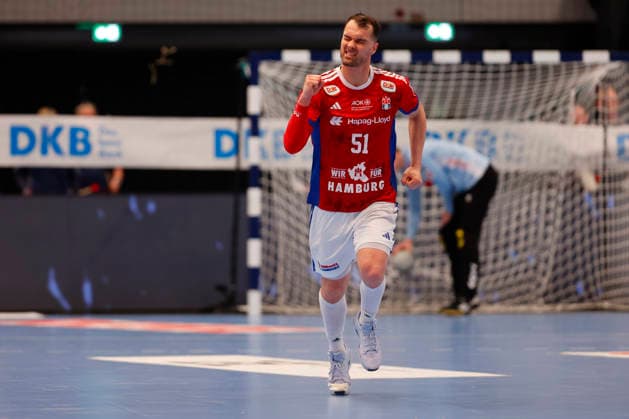 Handball 1. Handball-Bundesliga, DAIKIN HBL 2025 2026 - Handball Verein Hamburg (HSVH) vs. GWD Minden Casper U. Mortensen(Hamburg) jubelt nach einem Tor . Sporthalle Hamburg Hamburg Foto: Frank Schoof