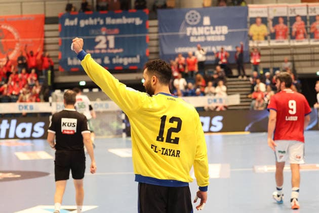 Handball Daikin Handball Bundesliga 2025 2026 - Handball Verein Hamburg vs. GWD Minden Torwart Mohammed Essam Moustafa El-Tayar (Hamburg),Jubel, Sporthalle Hamburg Hamburg